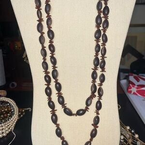 Brown Beaded Necklace Natural Seeds Elegance Doubled